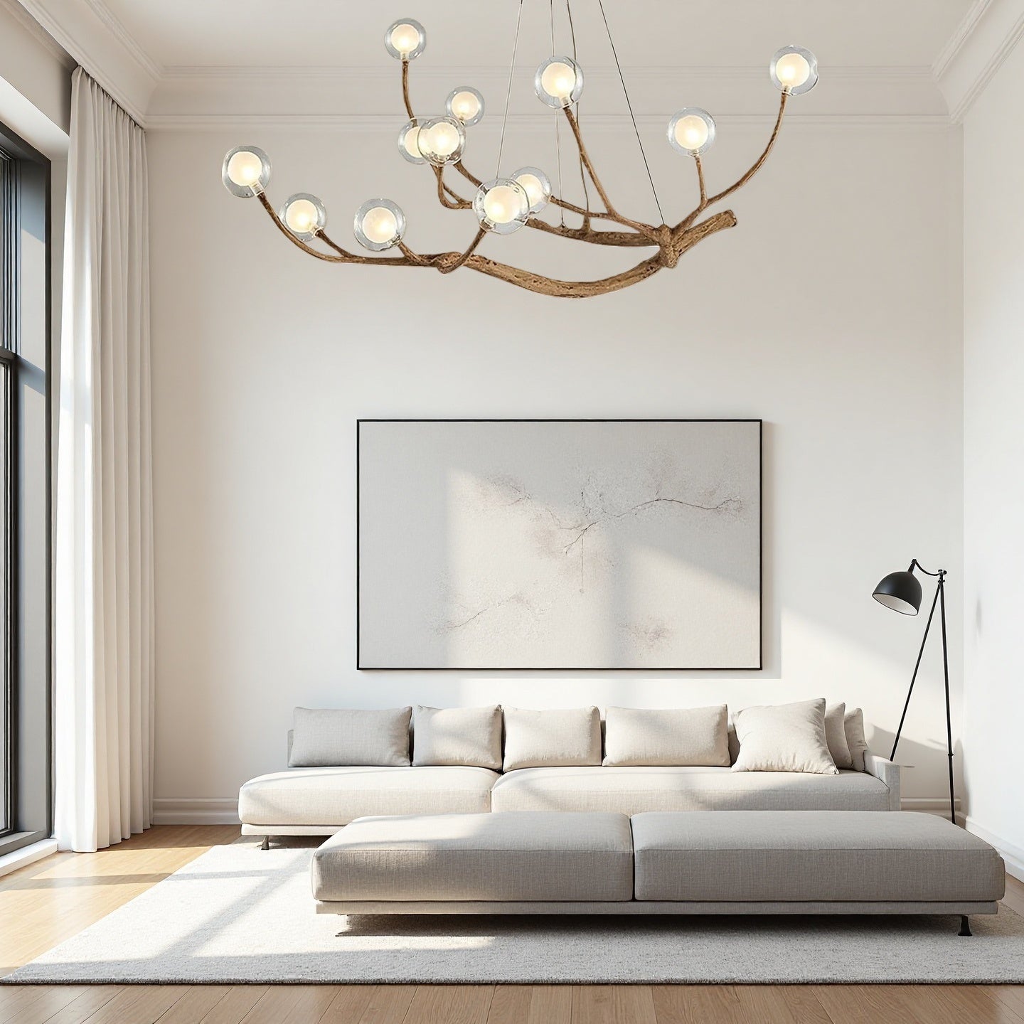 Rustic Tree Branch Chandelier, Dimmable