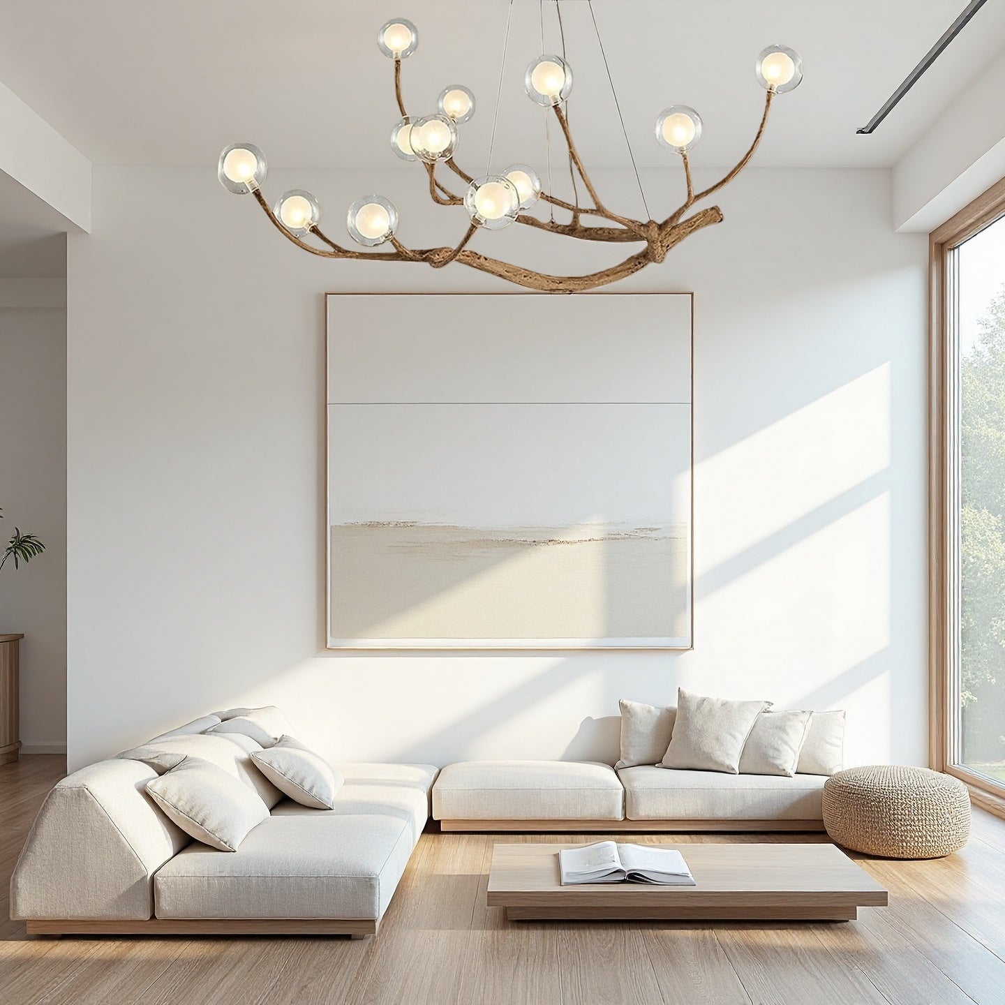 Rustic Tree Branch Chandelier, Dimmable