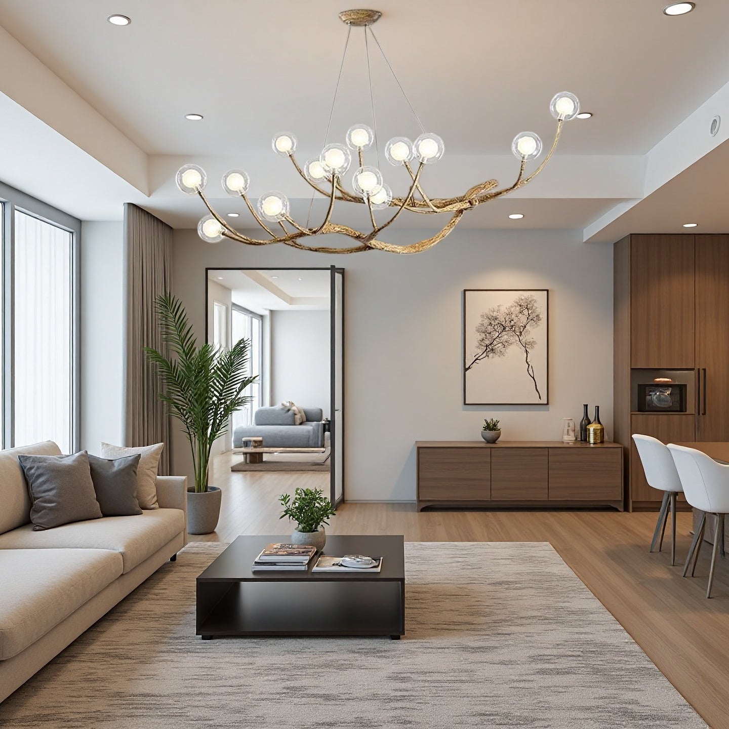 Rustic Tree Branch Chandelier, Dimmable