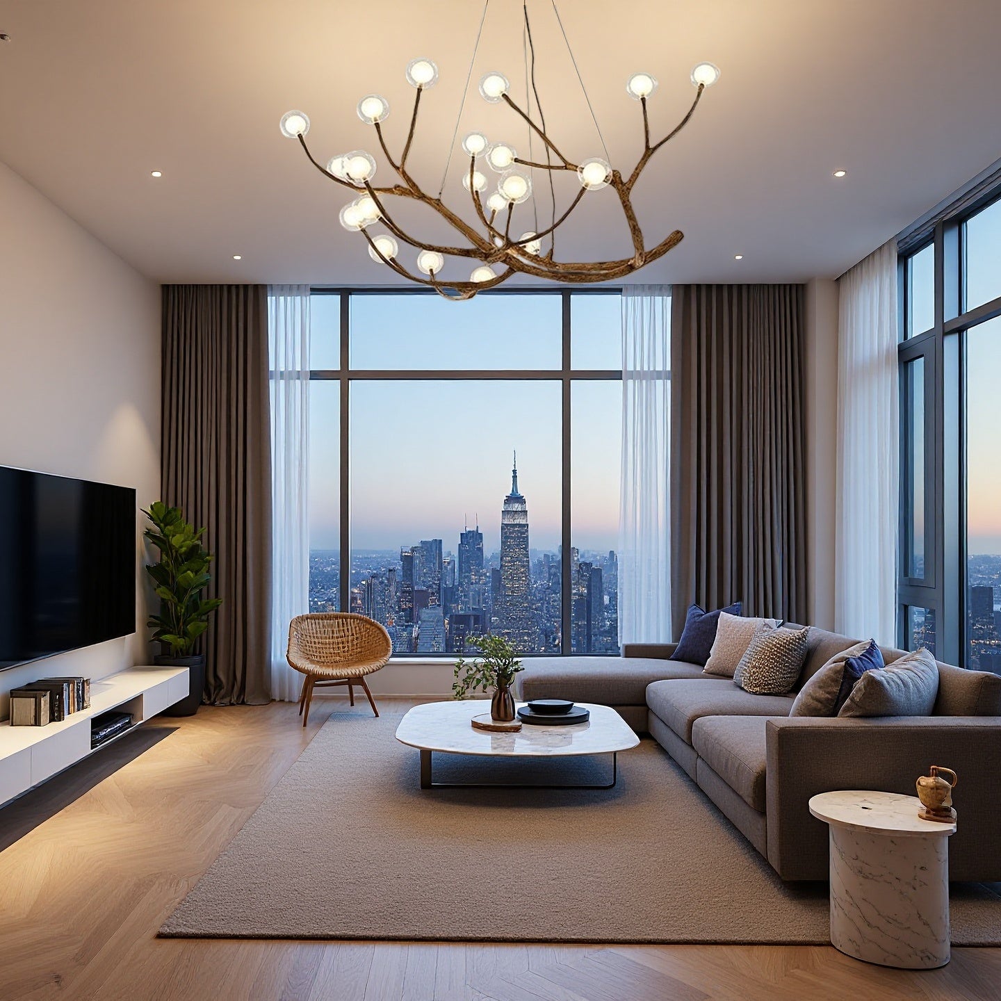 Rustic Tree Branch Chandelier, Dimmable