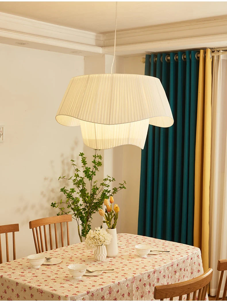 Double-Layer Pleated Fabric Pendant Light