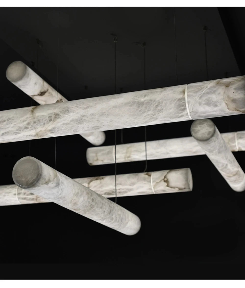 Irregular Alabaster Linear Tube Pendant Light, Minimalist