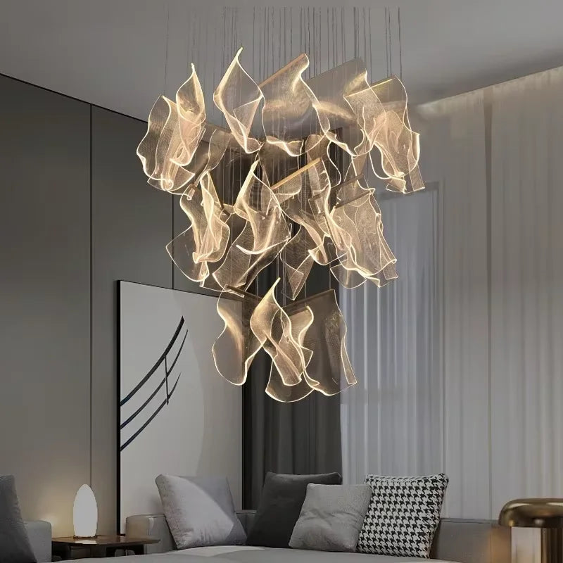 Large Clear Acrylic Flowing Wave Chandelier