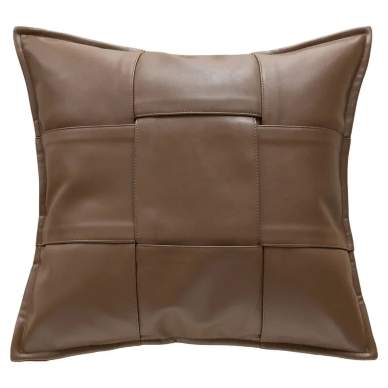 Modern Woven Faux Leather Cushion Cover