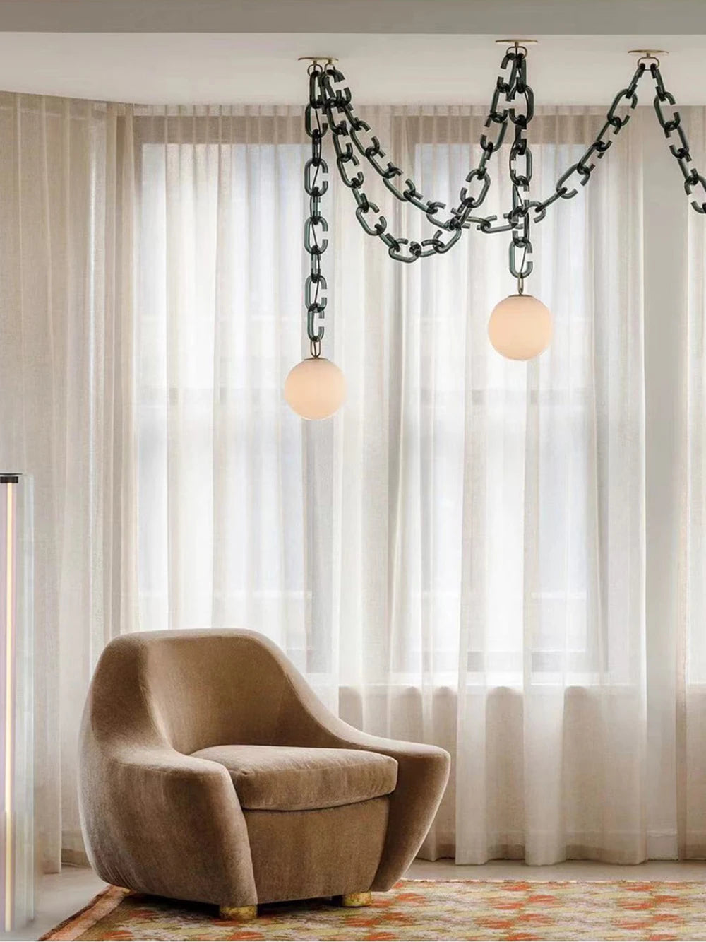 Hanging Chain Pendant Light with Globe