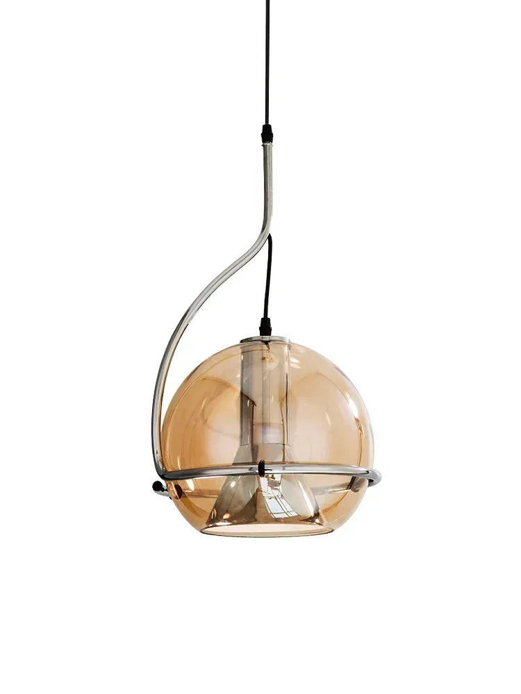 Adjustable Amber Glass Globe Pendant Light