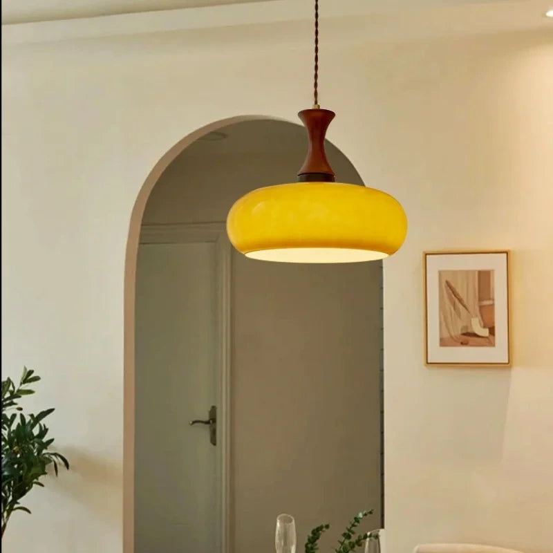 Sorrel Amber Glass & Wood Pendant Light