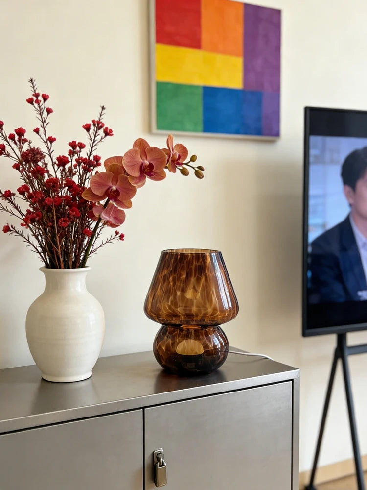 Brown Tortoise Glass Mushroom Table Lamp