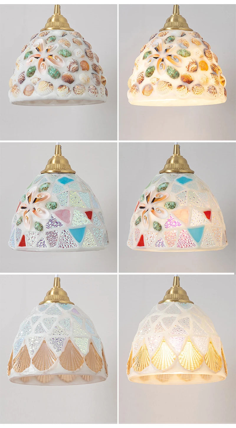 Colorful Shell Pendant Light, Coastal Boho Lighting, Natural Shell ...