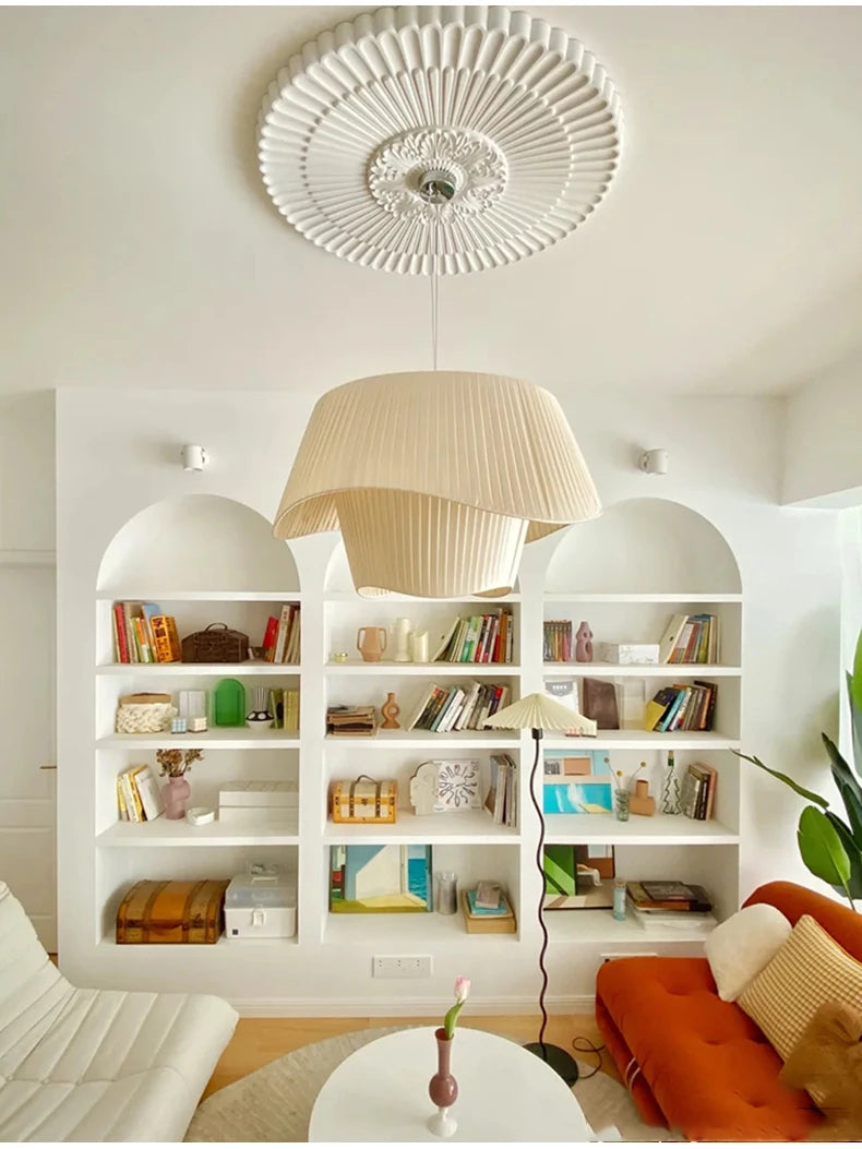 Double-Layer Pleated Fabric Pendant Light