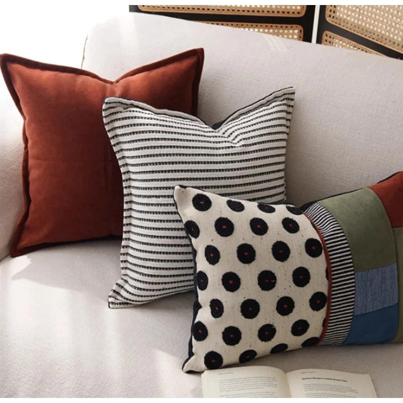 Polka Dot Patchwork Lumbar Pillow Case