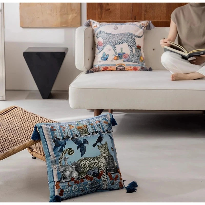 Majestic Leopard Decorative Cushion Cover Luxury Tassel Throw Pillow Case