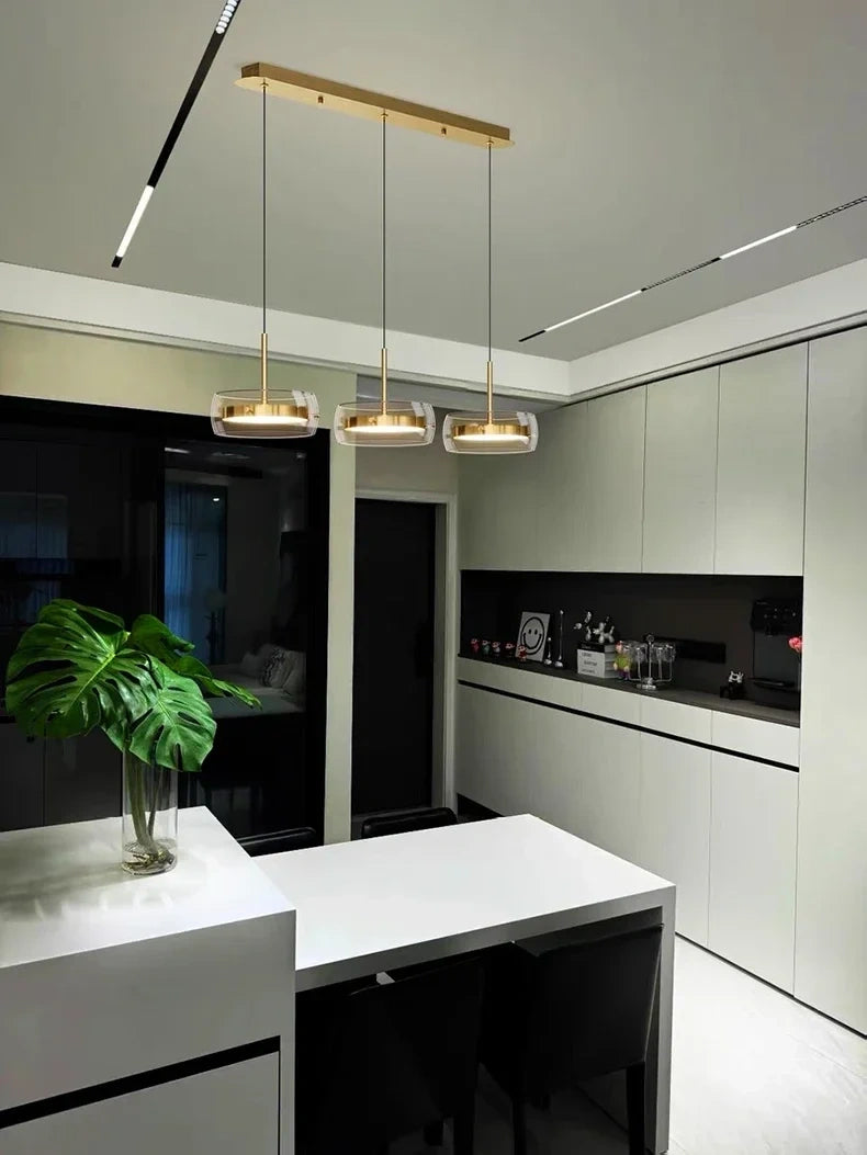 Liora Drum Glass LED Kitchen Island Pendant Light