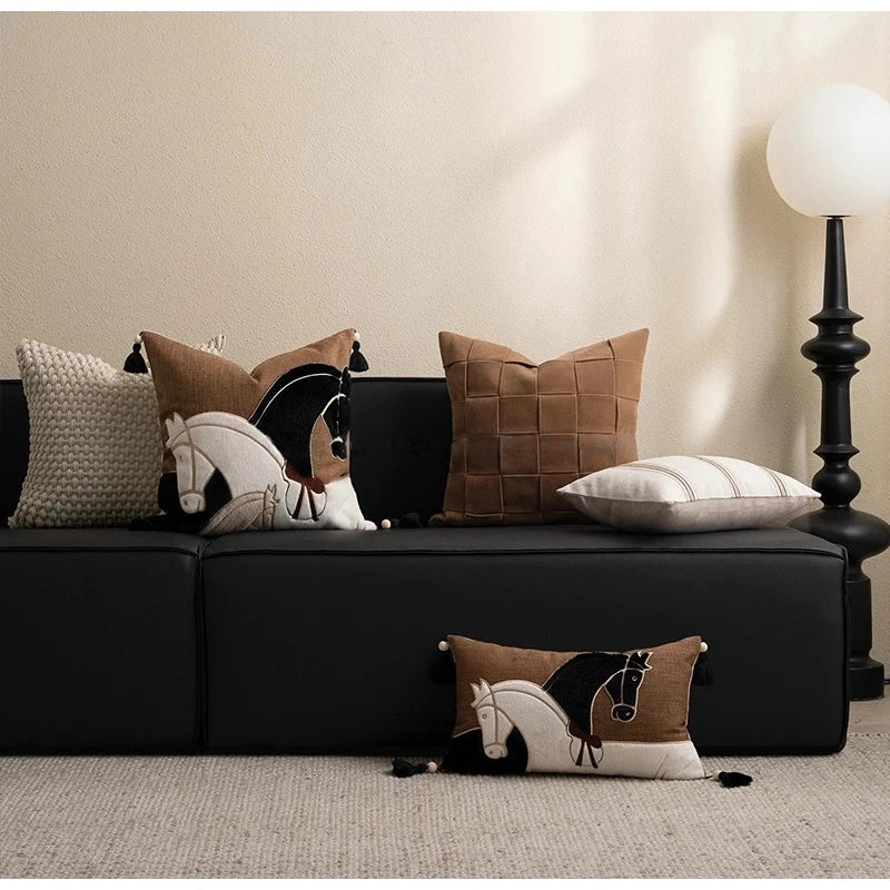 Horse Silhouette Appliqued Embroidery Pillow Case