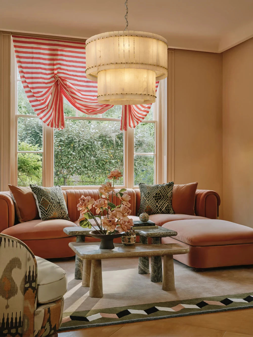 Mallory Multi-Tier Alabaster Chandelier, Dimmable