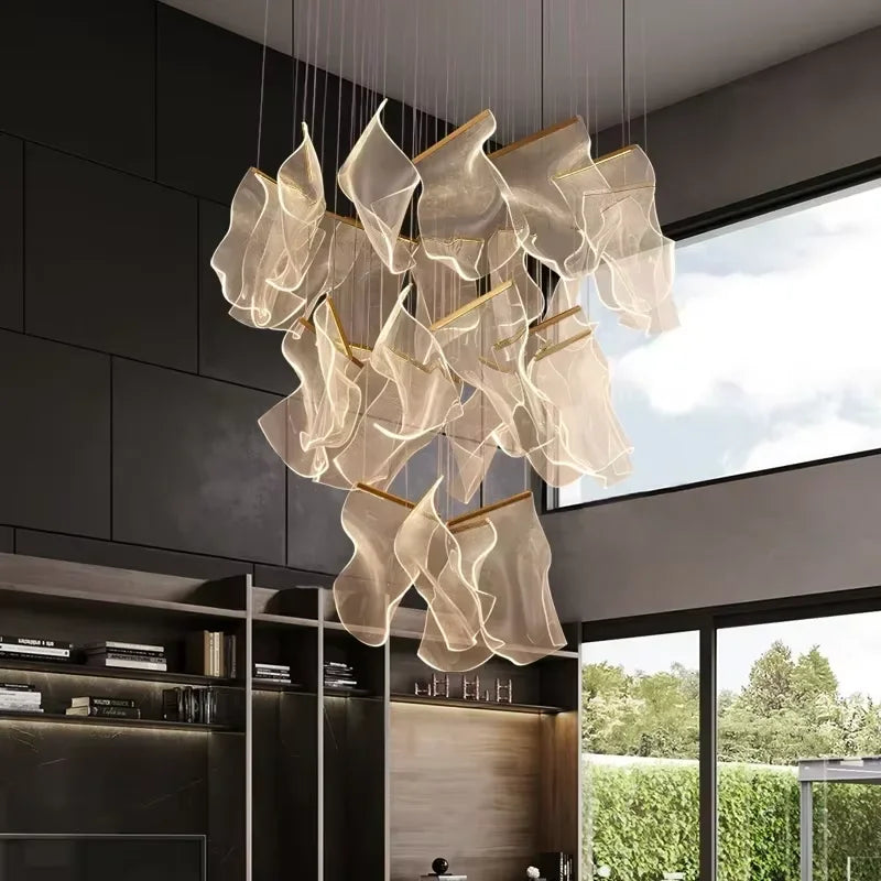Large Clear Acrylic Flowing Wave Chandelier