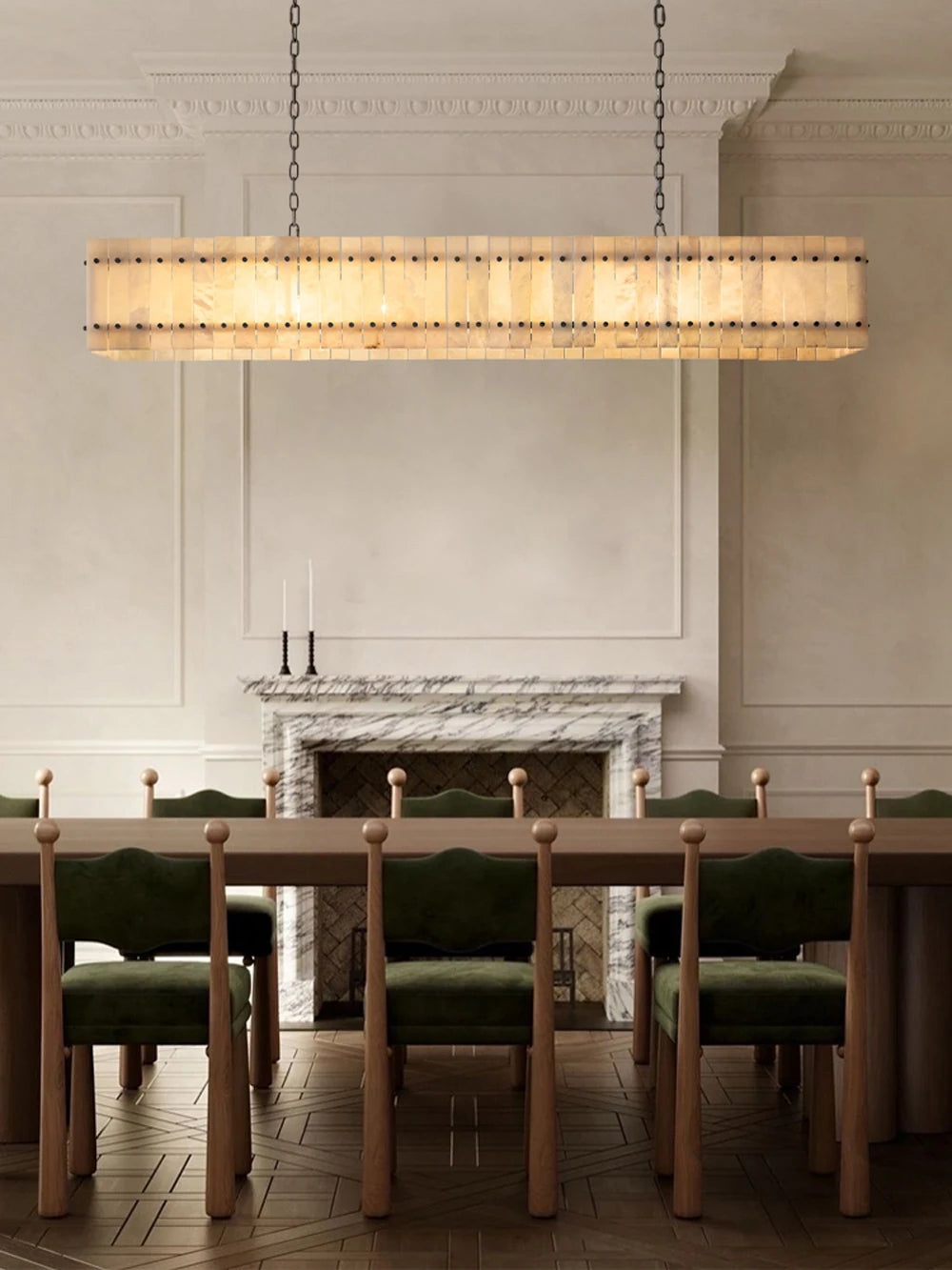 Mallory Rectangular Alabaster Chandelier, Dimmable