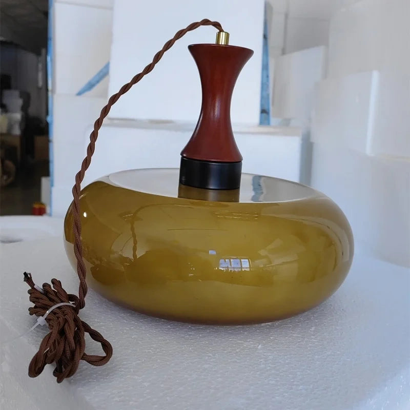 Sorrel Amber Glass & Wood Pendant Light