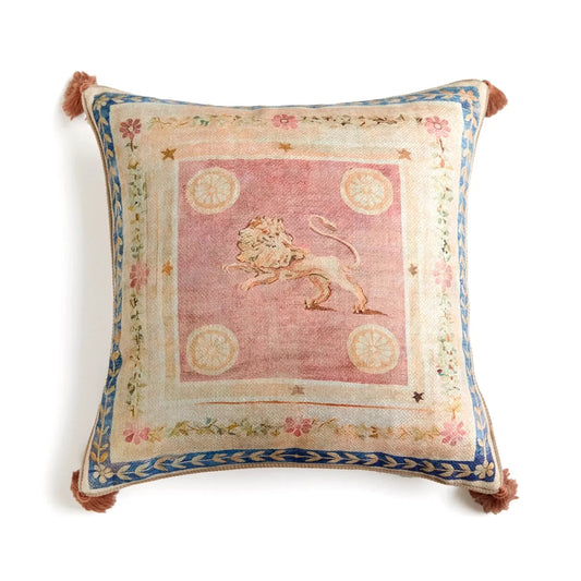 Vintage Lion Tapestry Decorative Cushion Case With Tassels