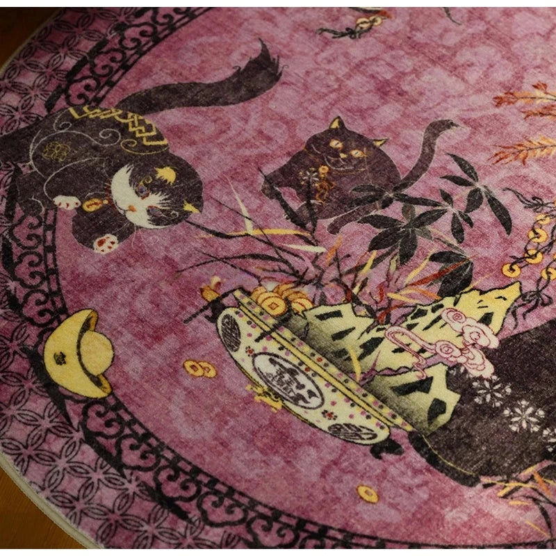 Artistic Chinoiserie Inspired Round Decorative Rug 120x120cm