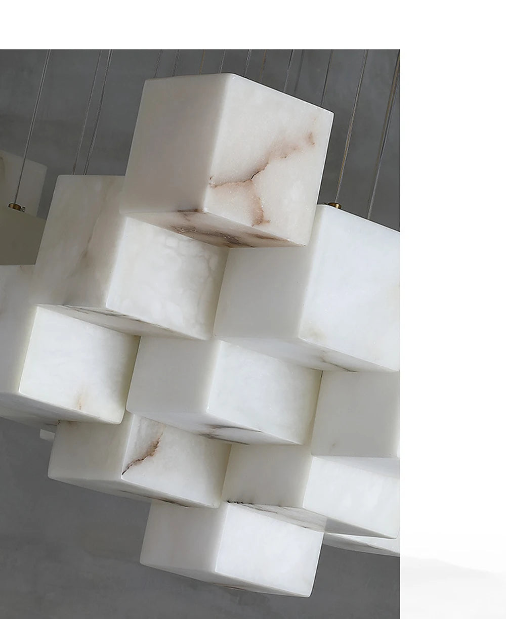 Dolomite Cluster Alabaster Cube Chandelier, Modular