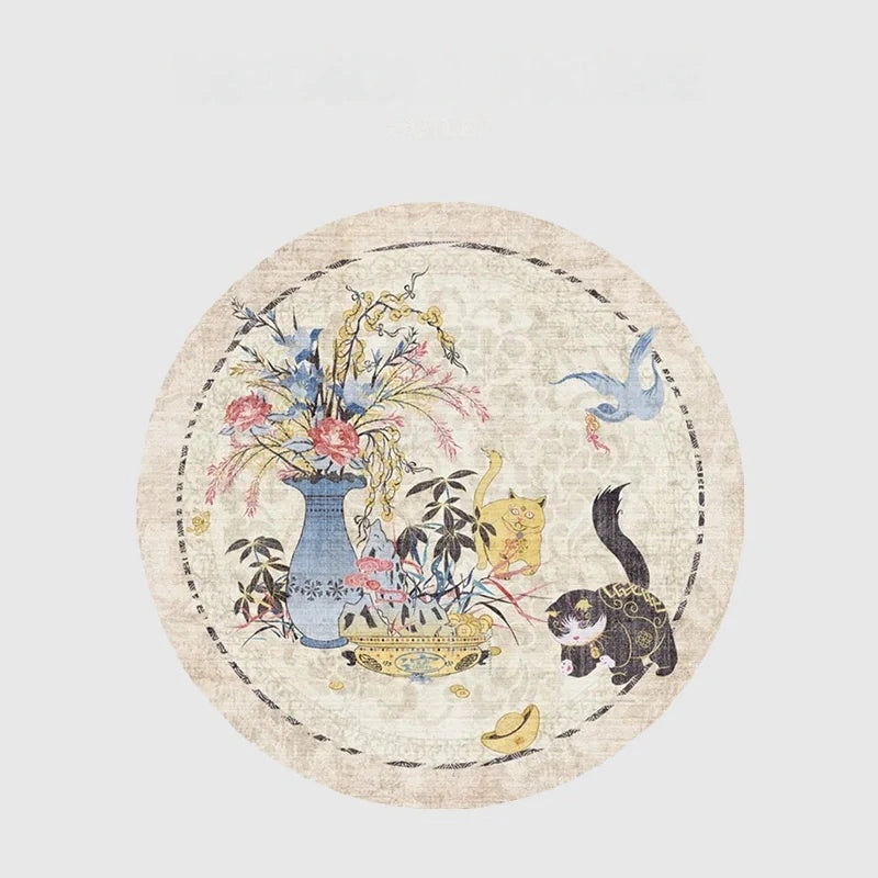 Artistic Chinoiserie Inspired Round Decorative Rug 120x120cm