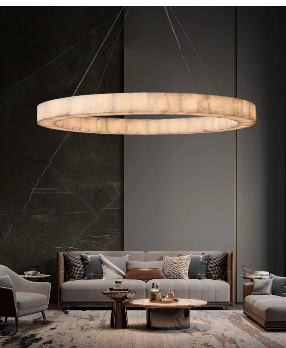 Minimalist Multi-Tier Ring Alabaster Chandelier