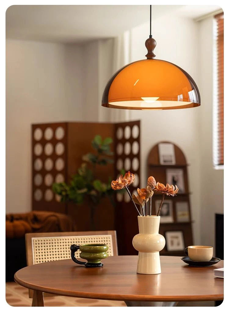 Brown Double Glass Pendant Light with Wood Detail – GabyBerg Design