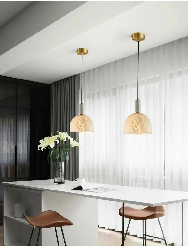 Luna Dome Alabaster Pendant Light