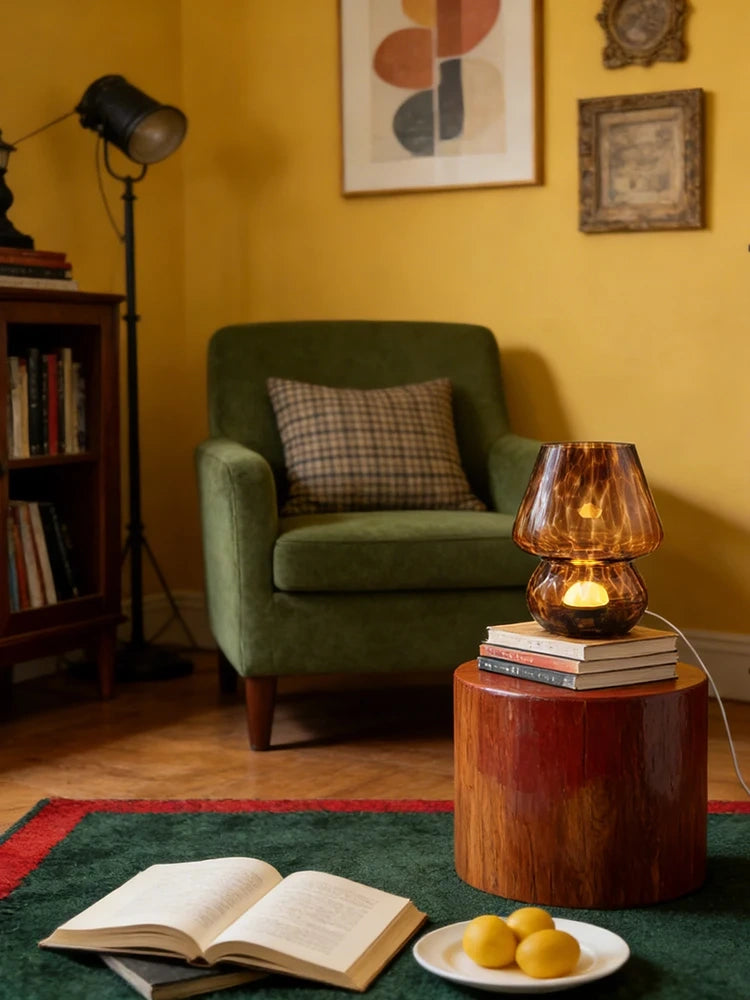 Brown Tortoise Glass Mushroom Table Lamp