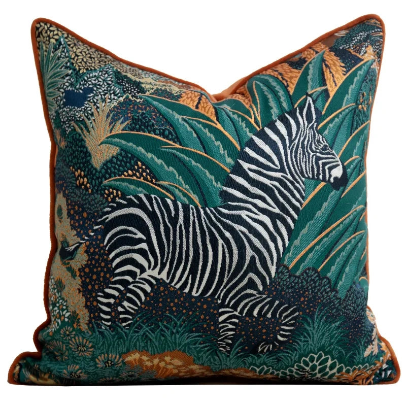 Giraffe Zebra Black Tropical Animal Embroidery Pillow Case