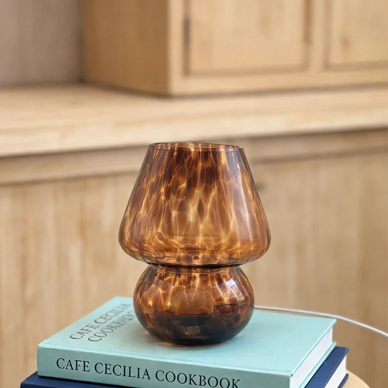 Brown Tortoise Glass Mushroom Table Lamp