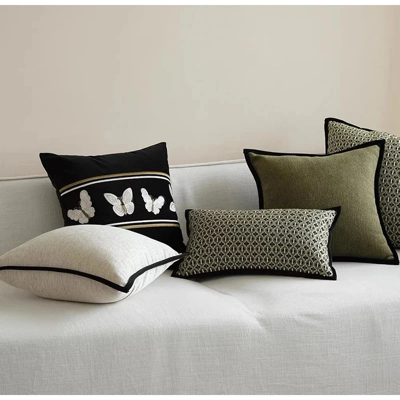 Black Velvet Cushion Cover With Butterfly Embroidery