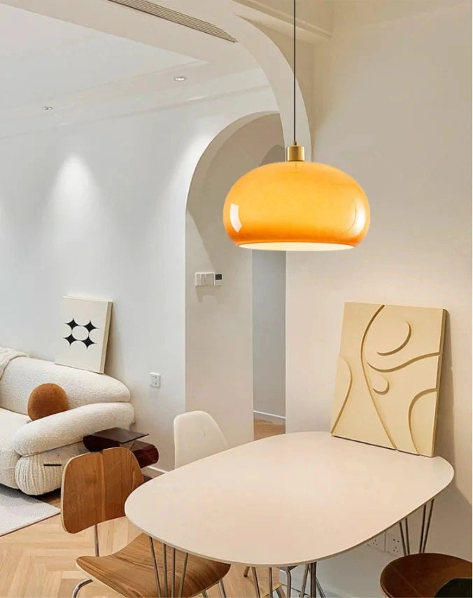 Bauhaus Orange Glass Dome Pendant Light