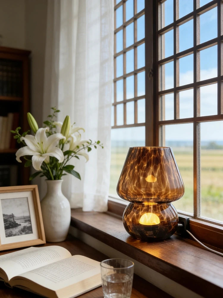 Brown Tortoise Glass Mushroom Table Lamp