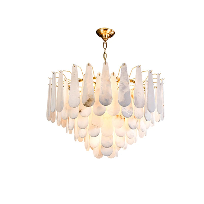 Grand Tiered Alabaster Feather Chandelier, Round