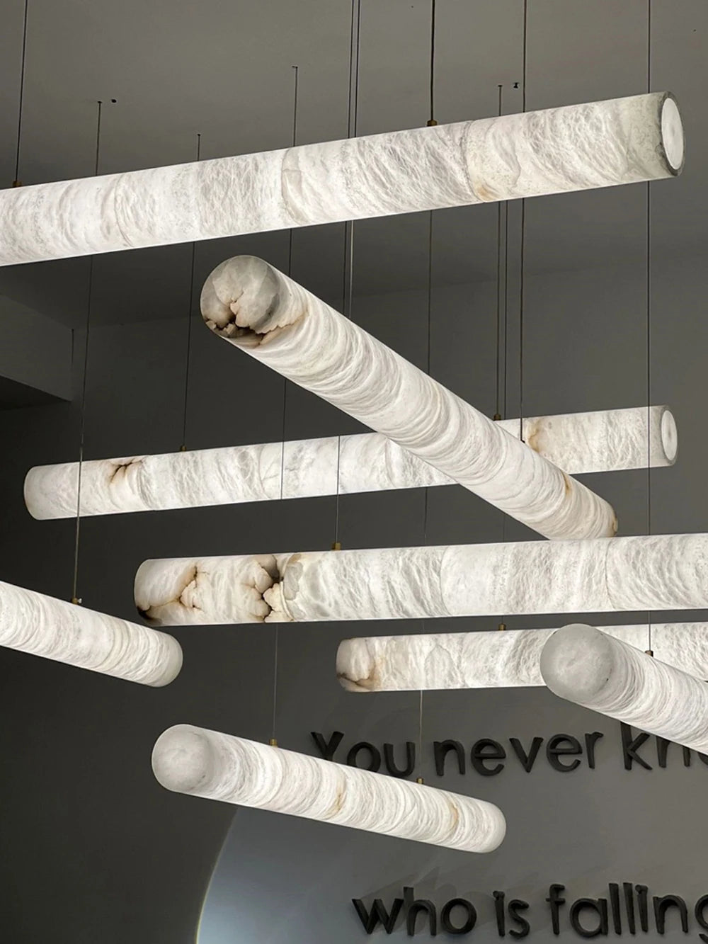 Irregular Alabaster Linear Tube Pendant Light, Minimalist