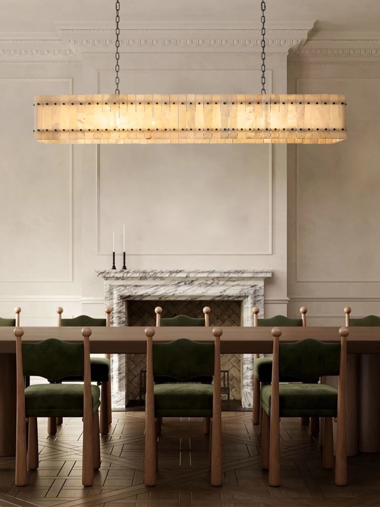 Mallory Rectangular Alabaster Chandelier, Dimmable