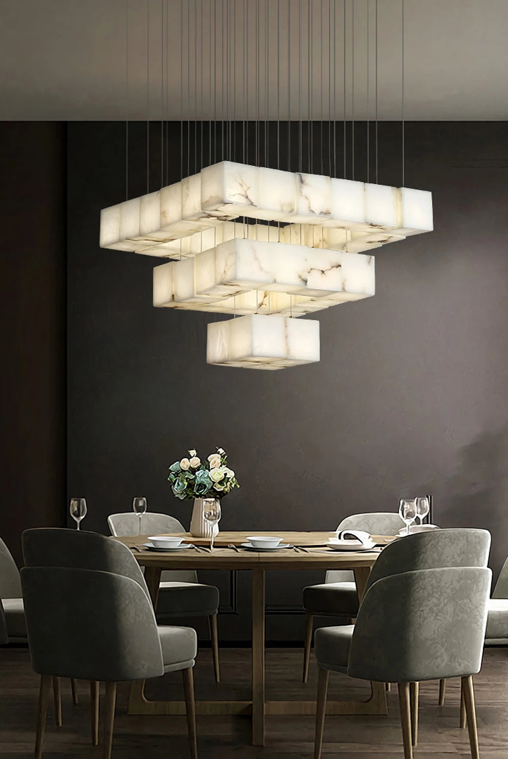 Dolomite Cluster Alabaster Cube Chandelier, Modular