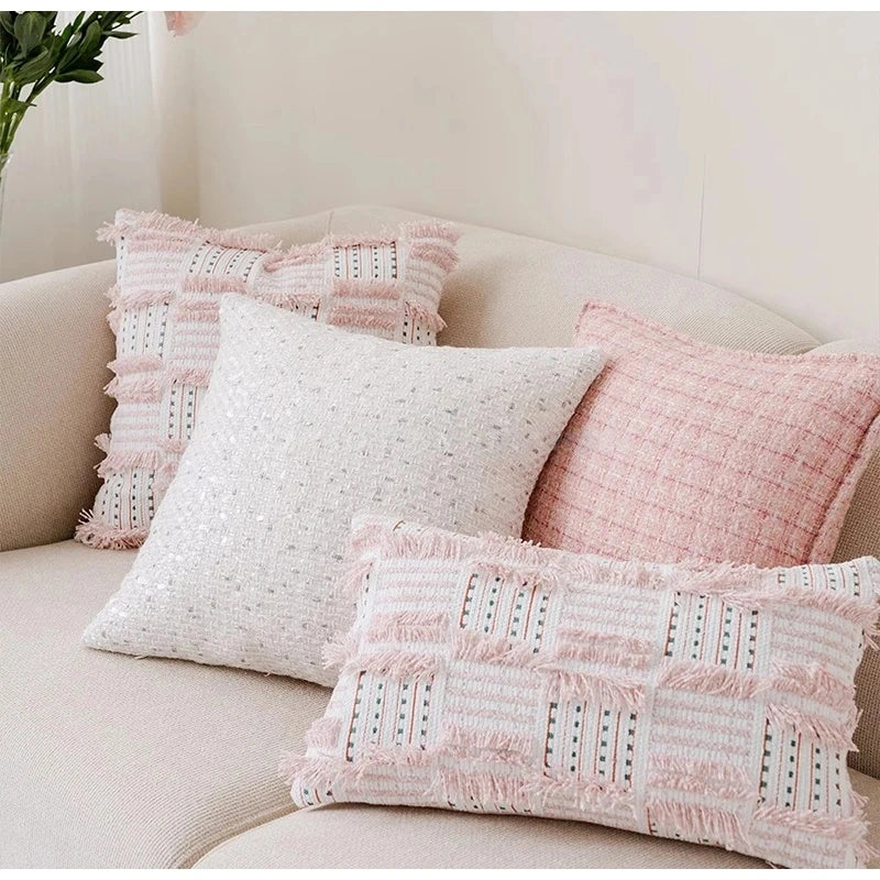Pink Patchwork Pillow Case Modern Luxury Decorative Cushion