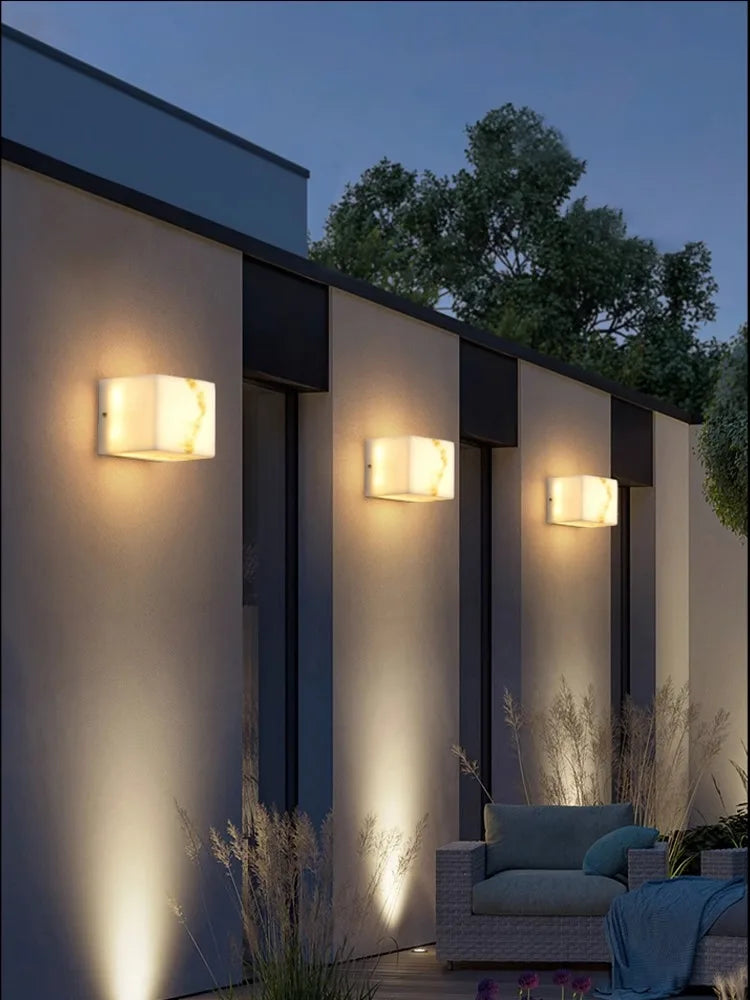 Outdoor Alabaster LED Wall Sconce, Waterproof