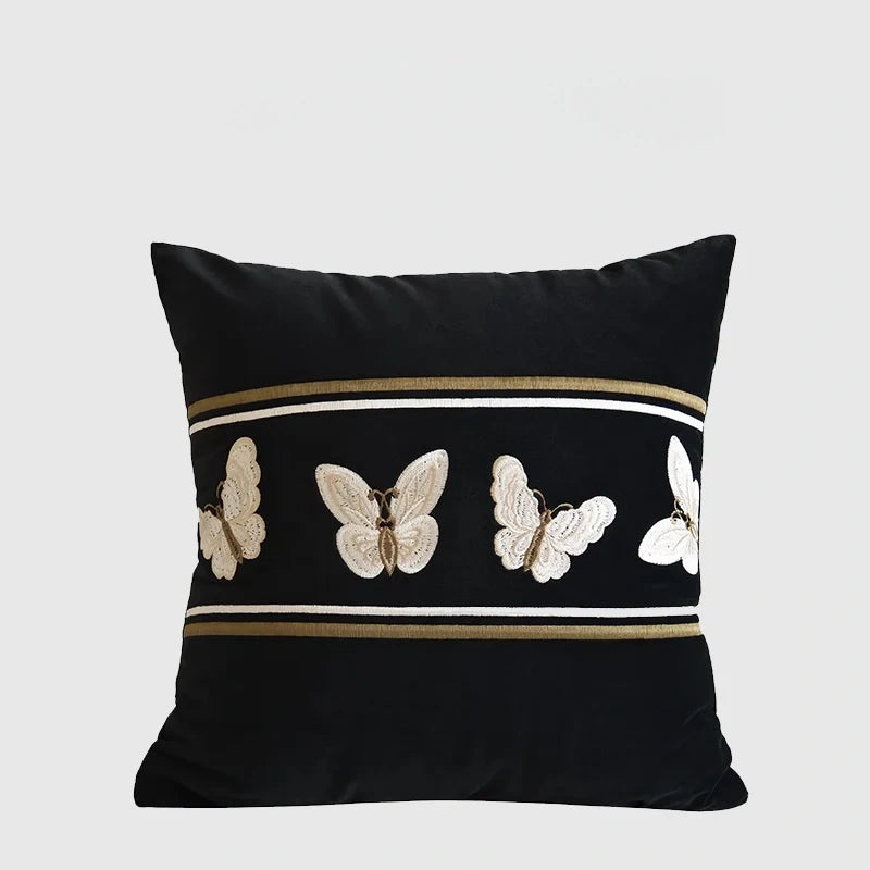 Black Velvet Cushion Cover With Butterfly Embroidery