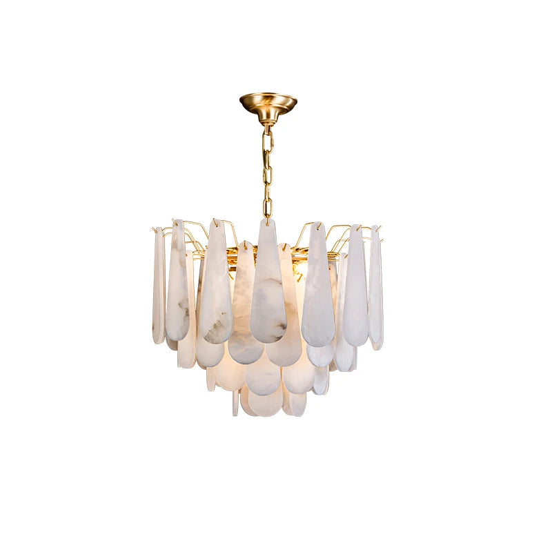 Grand Tiered Alabaster Feather Chandelier, Round