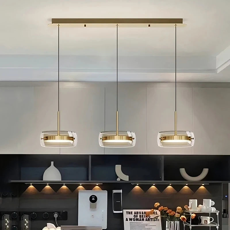Liora Drum Glass LED Kitchen Island Pendant Light