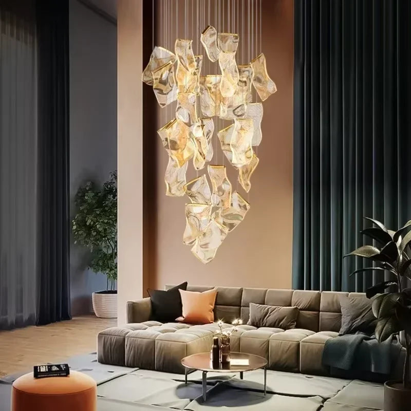 Large Clear Acrylic Flowing Wave Chandelier