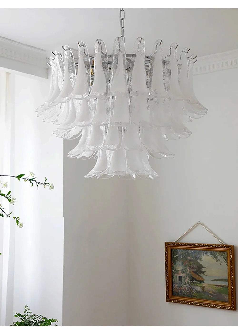 Alessia White Jade Glass Branch Chandelier