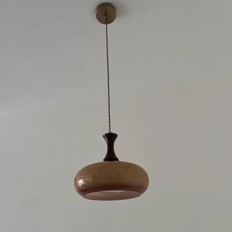 Sorrel Amber Glass & Wood Pendant Light