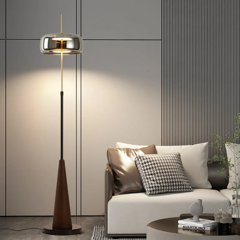 Mallory Glass Floor Lamp, Smoky Gray