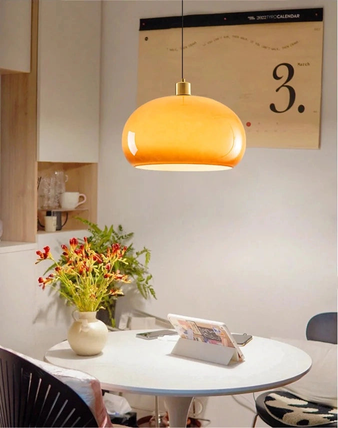 Bauhaus Orange Glass Dome Pendant Light