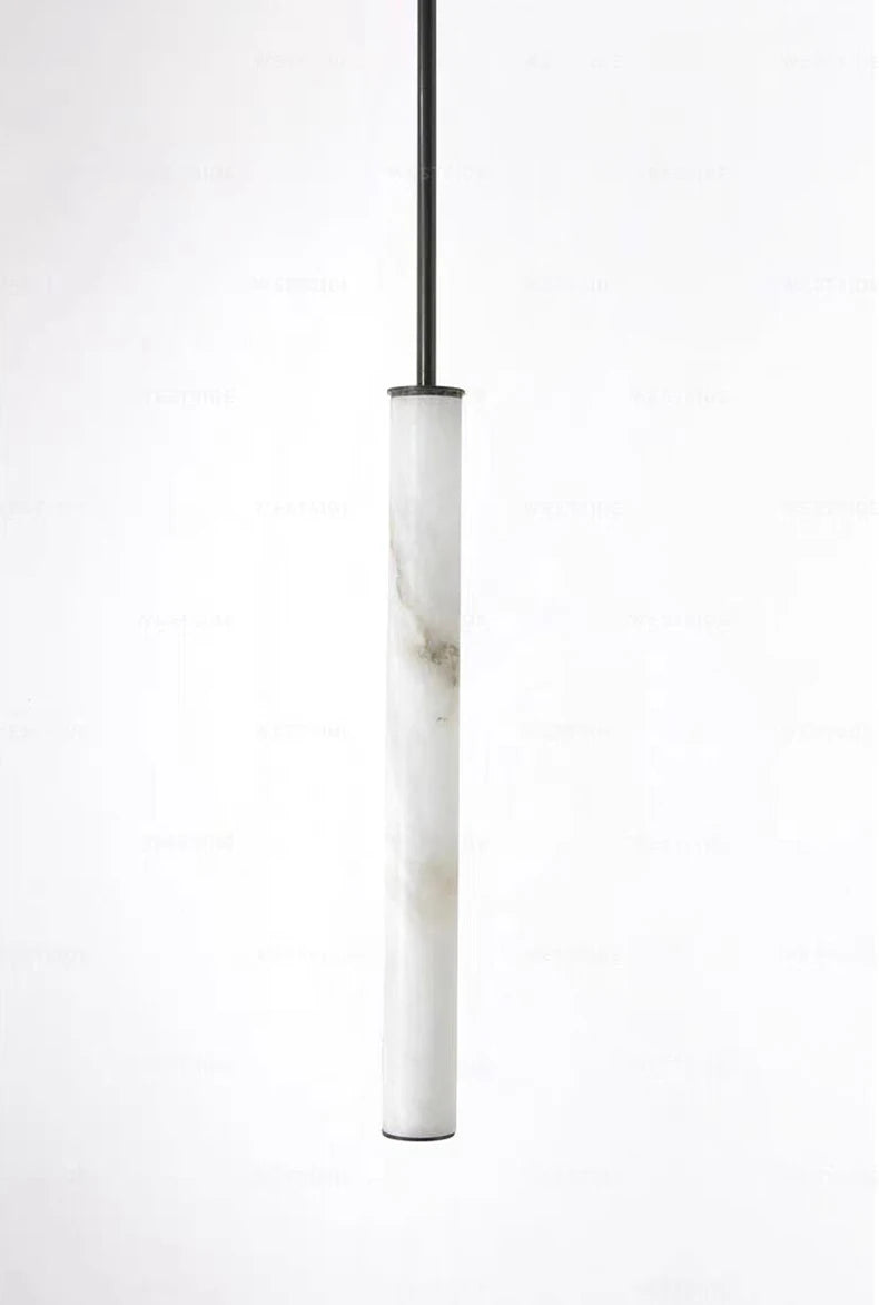 Minimalist Bedside Alabaster Tube Pendant Light, Black or Brass